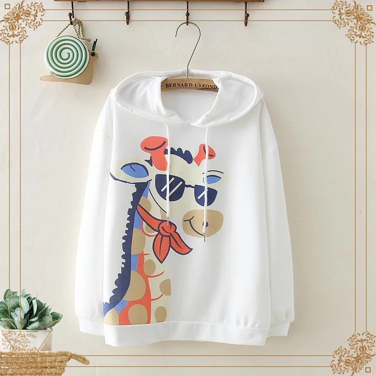 Women's Sweet Big Giraffe Printed Hoodies 