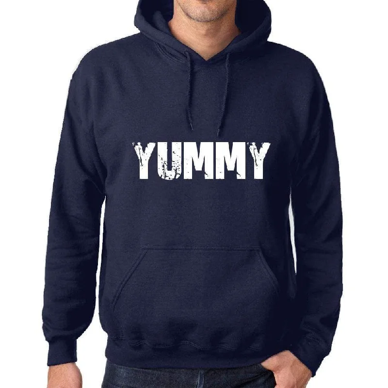 Unisex Printed Graphic Cotton Hoodie Popular Words YUMMY French Navy