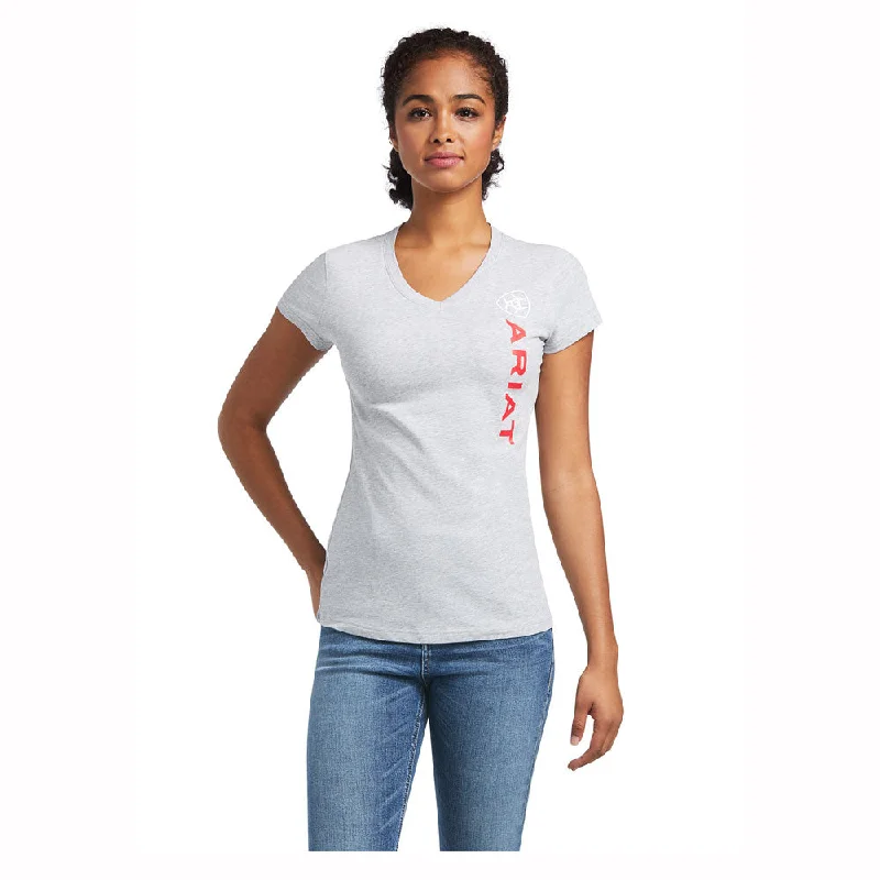 10039205 Ariat Women's Vertical Logo Short Sleeve T-Shirt - Heather Grey