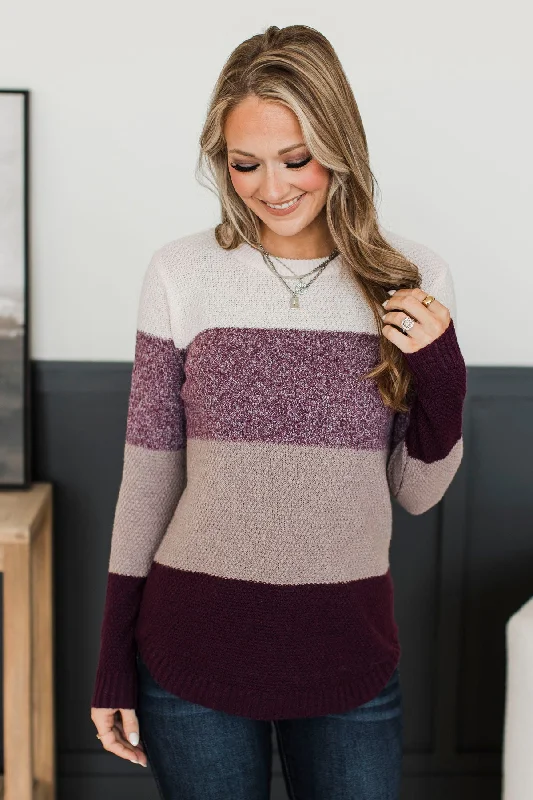 All About Autumn Color Block Knit Sweater- Plum & Mocha