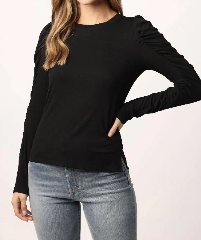 Amelia Ruched Long Sleeve Top In Black