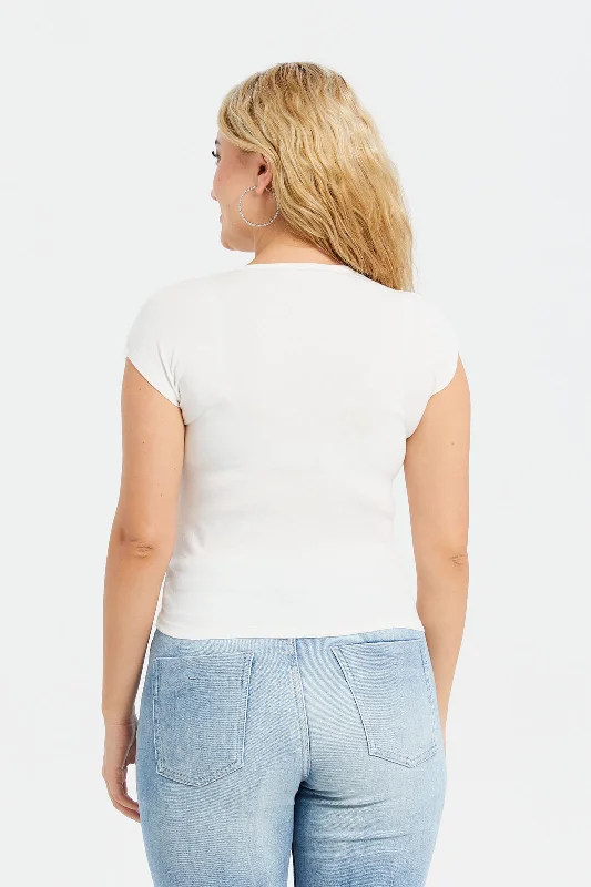 Women White Round Neck Top