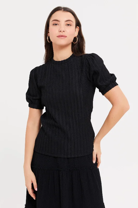 Women Black Hi-Neck Knit Top