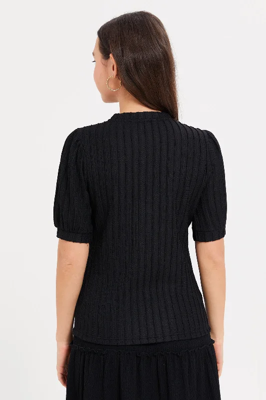 Women Black Hi-Neck Knit Top