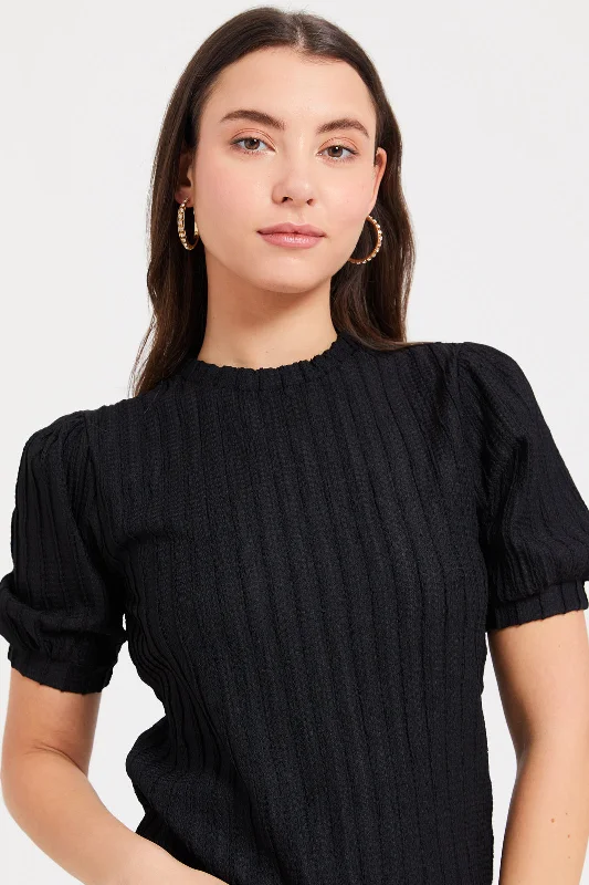 Women Black Hi-Neck Knit Top