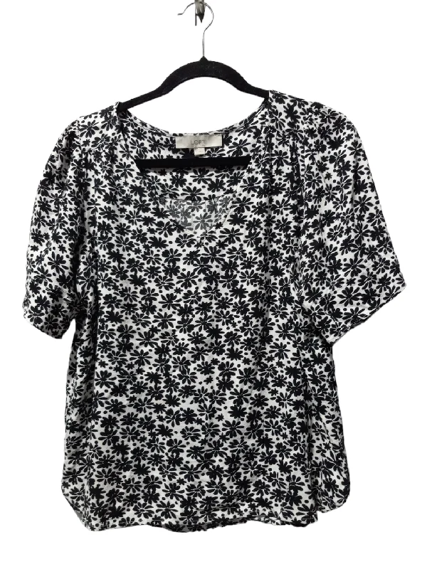 Black & White Blouse Short Sleeve Loft, Size M