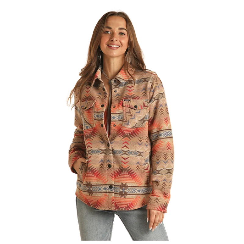 BW92C01932 Rock & Roll Women's Long Shacket Tan Print