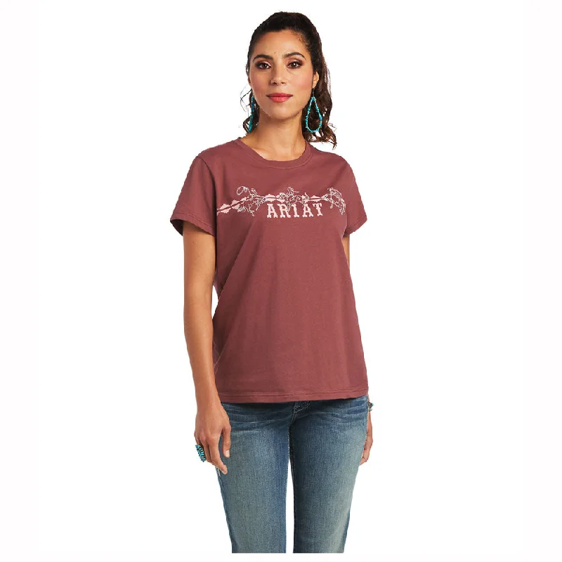 10040623 Ariat Women's Real Bucking Bronc Short Sleeve Tee- Rose Brown