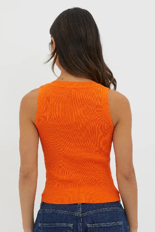 D'Lila V-Neck Ribbed Knit Top Orange