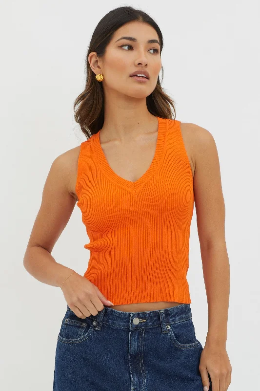 D'Lila V-Neck Ribbed Knit Top Orange