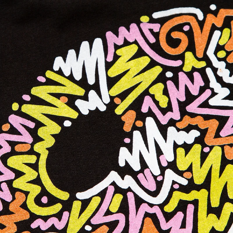 Doodle Smiley Front Print - Tshirt - Black