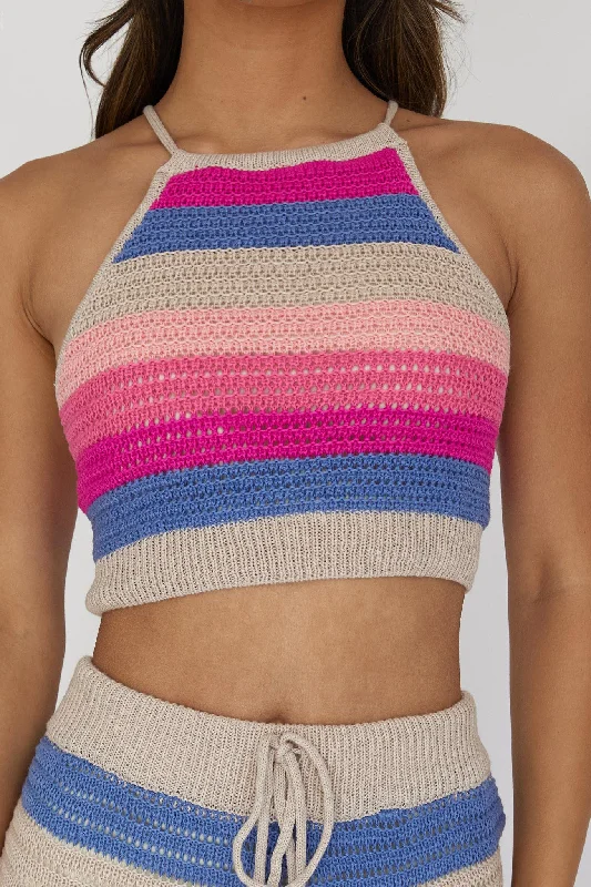 Dream Believer Crochet Tied Top Stripe Pink Multi