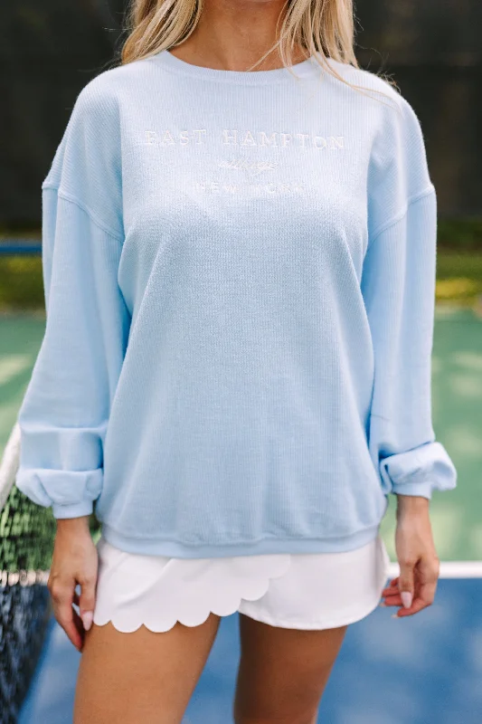 East Hampton NY Light Blue Embroidered Corded Sweatshirt