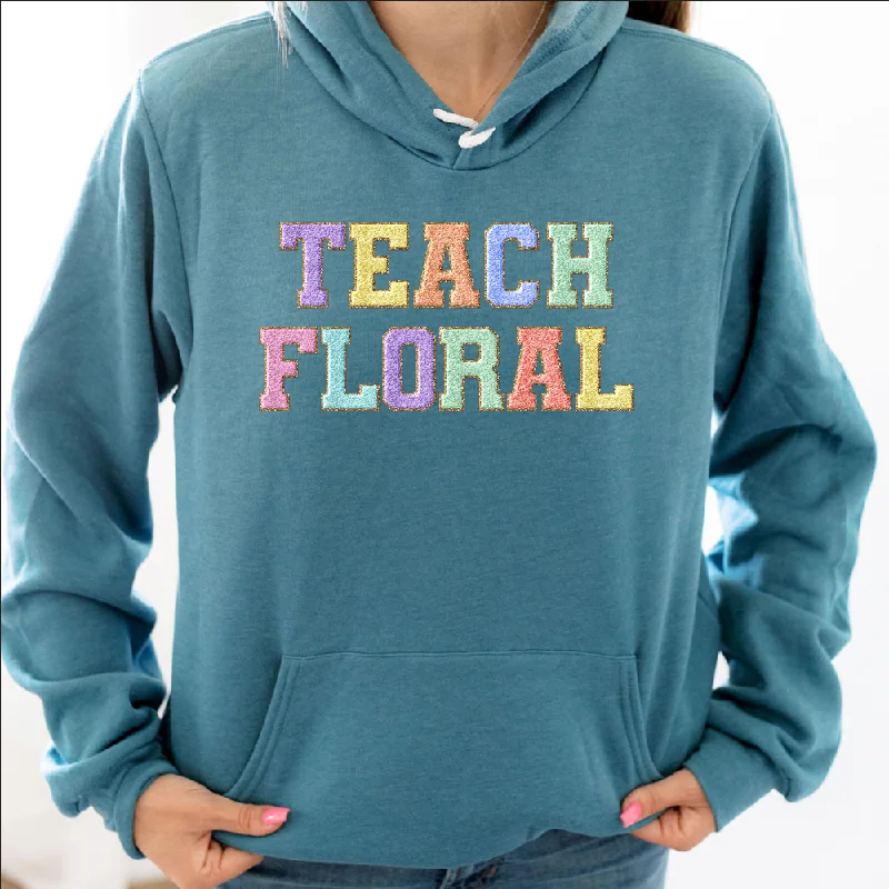 Faux Chenille Teach Floral Hoodie (S-3XL) Unisex - Multiple Colors!