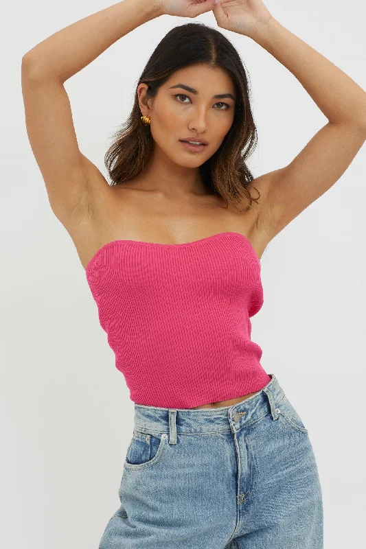 Flora Strapless Knit Top Hot Pink