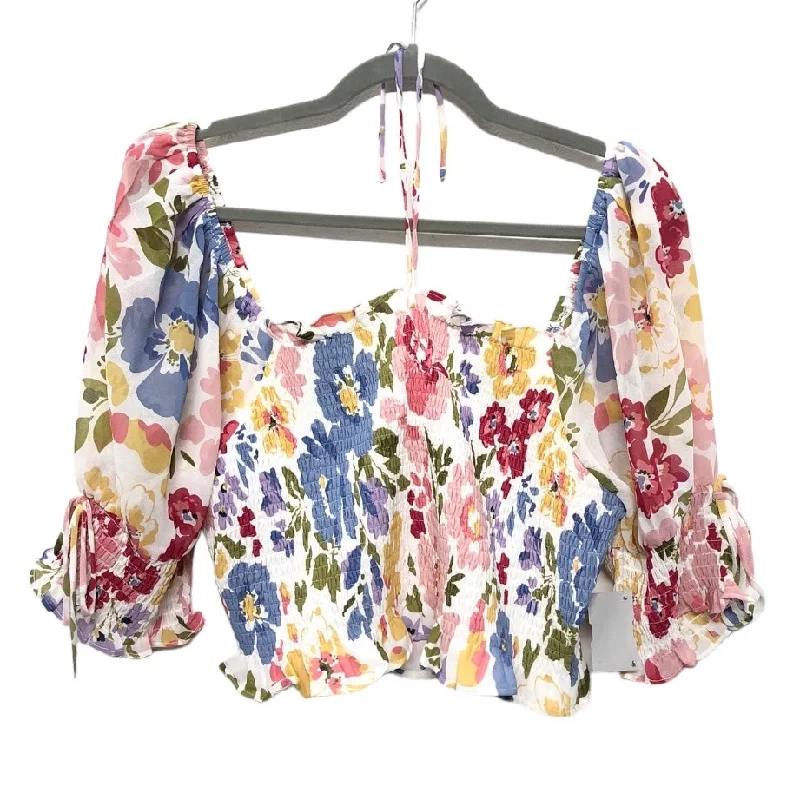 Floral Print Blouse Short Sleeve Clothes Mentor, Size L