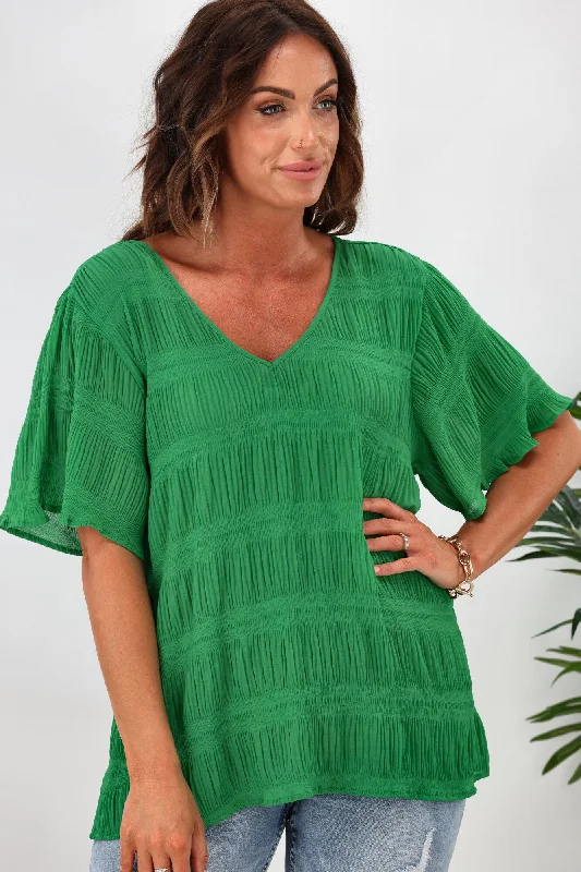 Gloss by Shine On Lewellen Textured V Neck Top Emerald