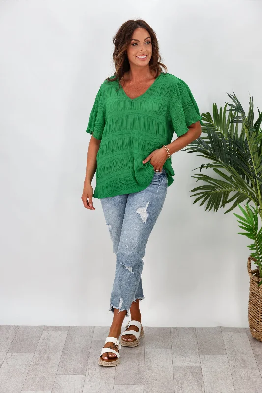 Gloss by Shine On Lewellen Textured V Neck Top Emerald