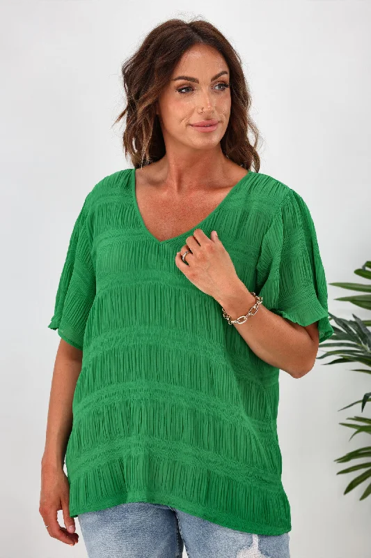 Gloss by Shine On Lewellen Textured V Neck Top Emerald