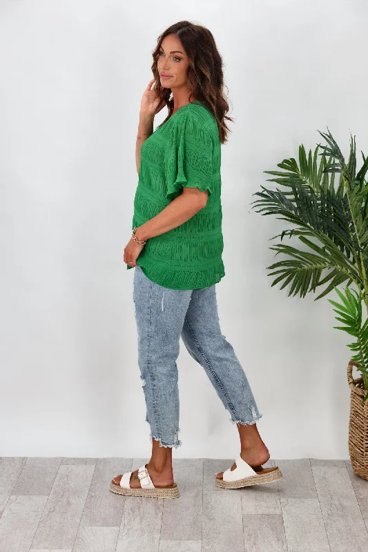 Gloss by Shine On Lewellen Textured V Neck Top Emerald