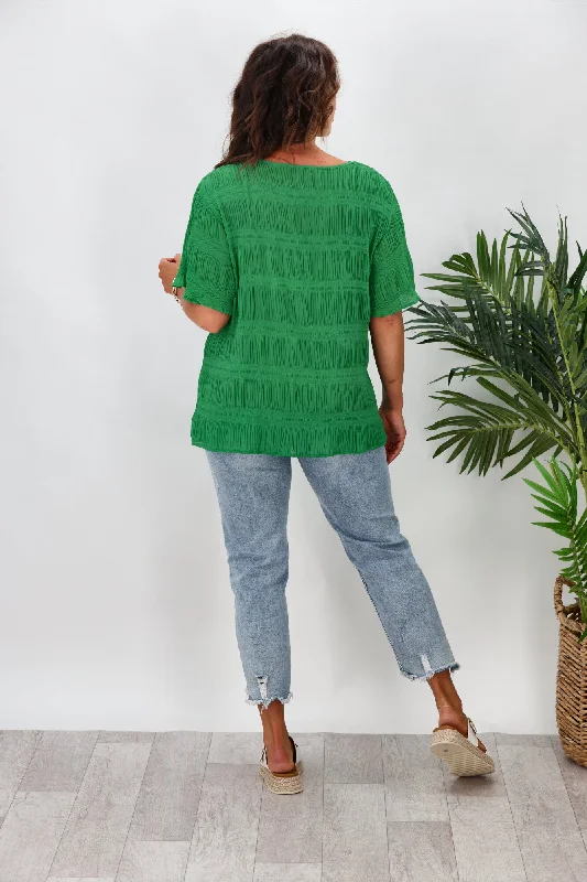 Gloss by Shine On Lewellen Textured V Neck Top Emerald