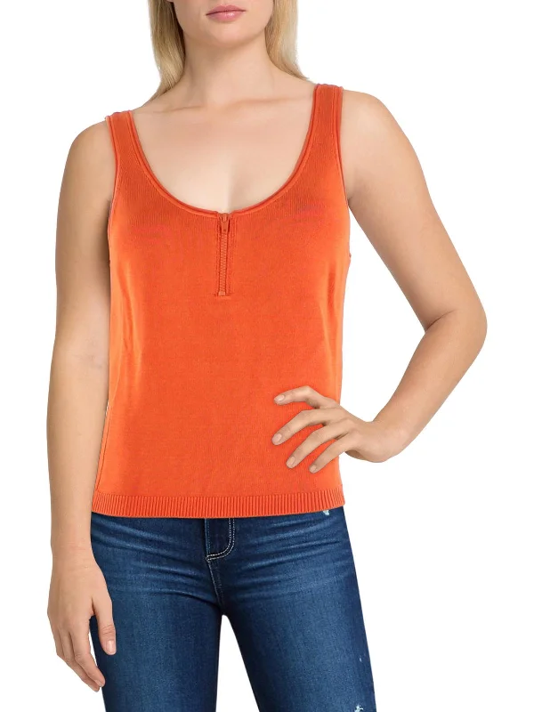 High Shine Womens Ribbed Knit 1/4 Zip Tank Top