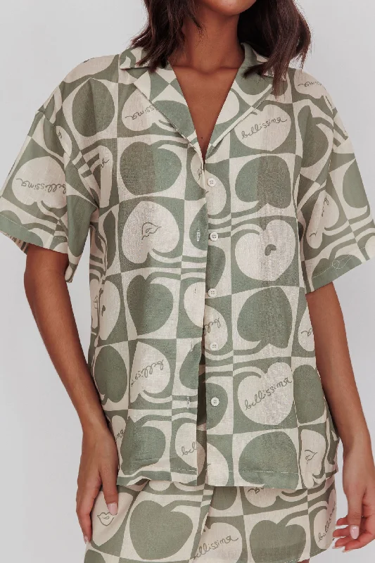 Ithaca Cherry Print Short Sleeve Shirt Sage Beige