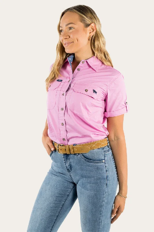 Jules Womens Full Button Short Sleeve Work Shirt - Pastel Pink