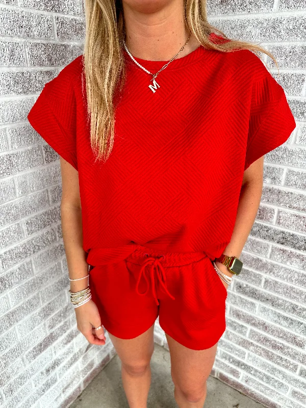 Keep Wishing Textured Short Sleeve Sweatshirt Top