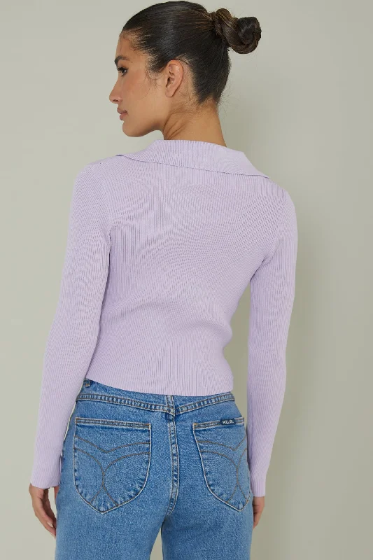 Lake Days Collared Knit Top Lilac