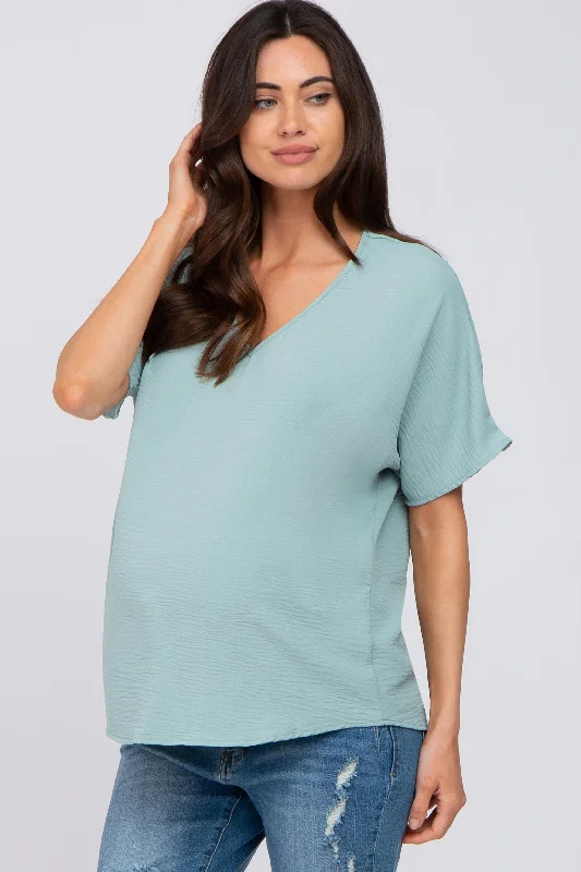 Light Jade Short Sleeve Maternity Blouse