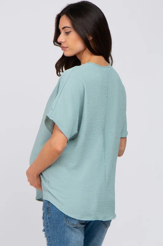 Light Jade Short Sleeve Maternity Blouse