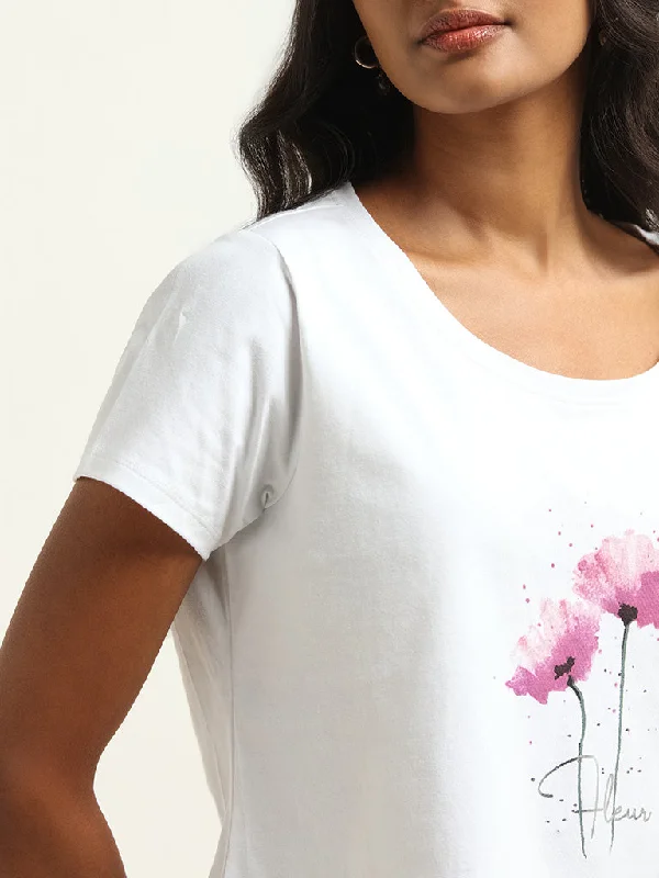 LOV White Printed Cotton T-Shirt