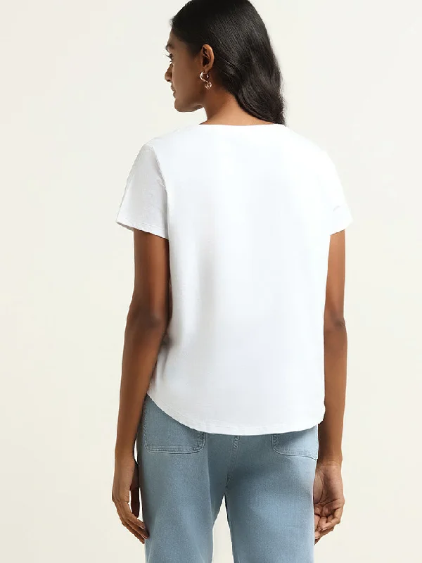 LOV White Printed Cotton T-Shirt