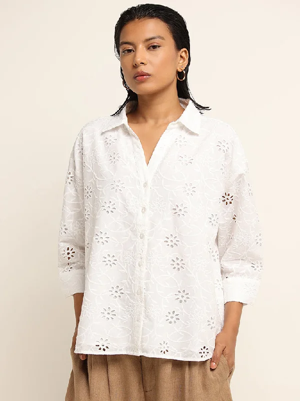 LOV White Schiffli Cotton Shirt