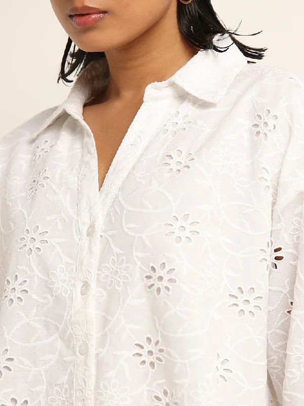 LOV White Schiffli Cotton Shirt