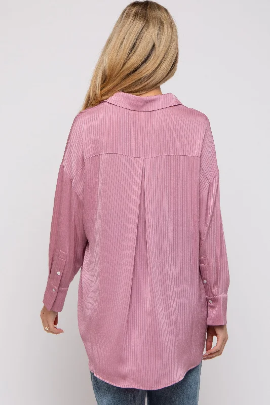 Mauve Striped Button Up Maternity Top