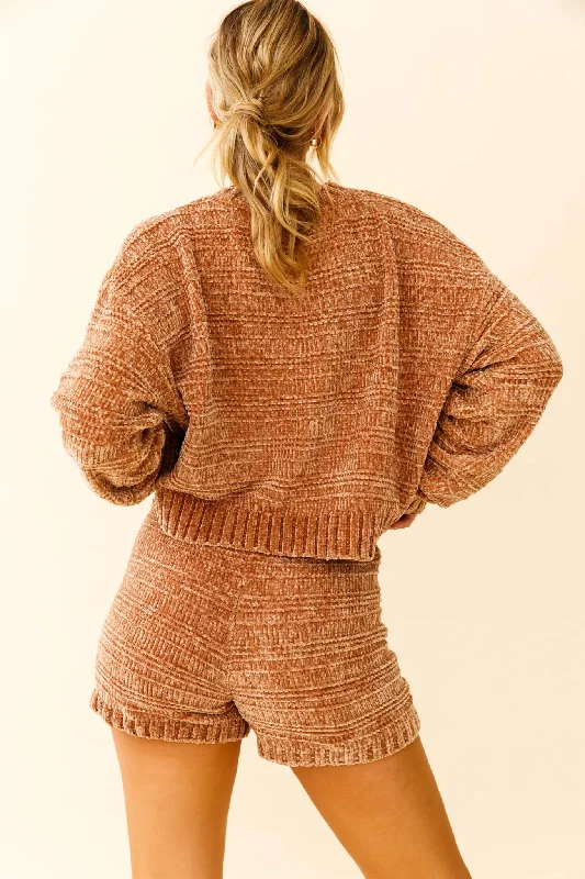 May Flowers Long Sleeve Chunky Knit Sweater Camel