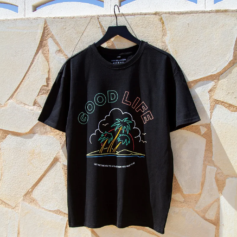 Neon Good Life Front Print - Tshirt - Black