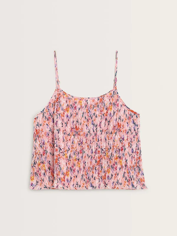 Nuon Pink Floral Design Pleated Top