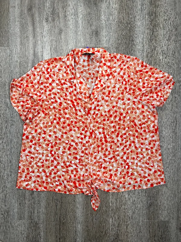 Orange & White Blouse Short Sleeve Investments, Size 3x