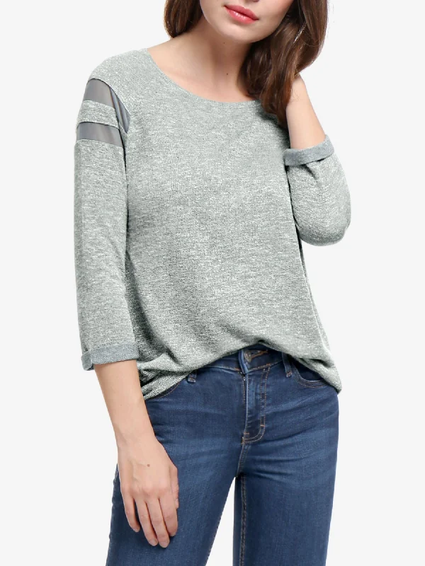 Mesh Panel Raglan Sleeve Scoop Neck T-Shirt