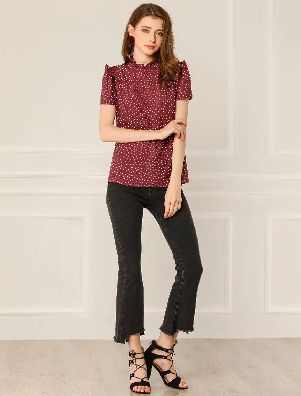 Ruffled Retro Short Sleeve Office Polka Dots Blouse Tops