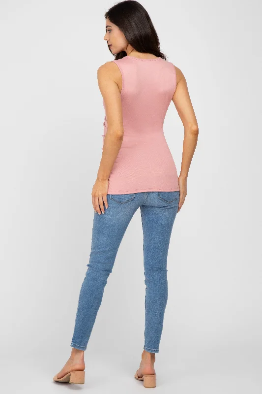 Pink Crossover Ruched Maternity Nursing Tank