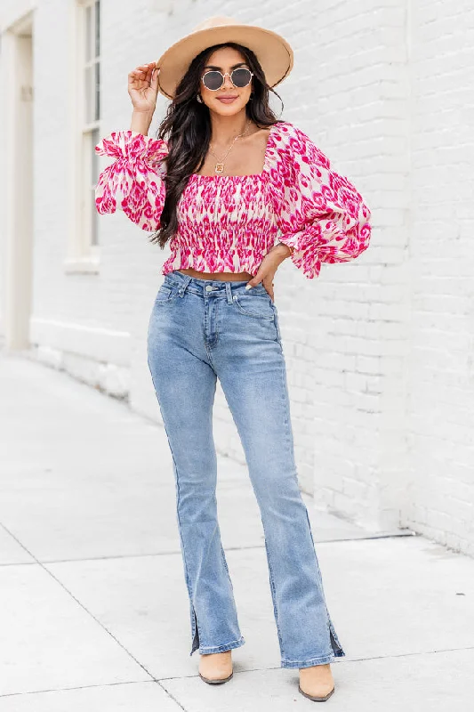 You're Gorgeous Pink Multi Printed Smocked Off The Shoulder Blouse