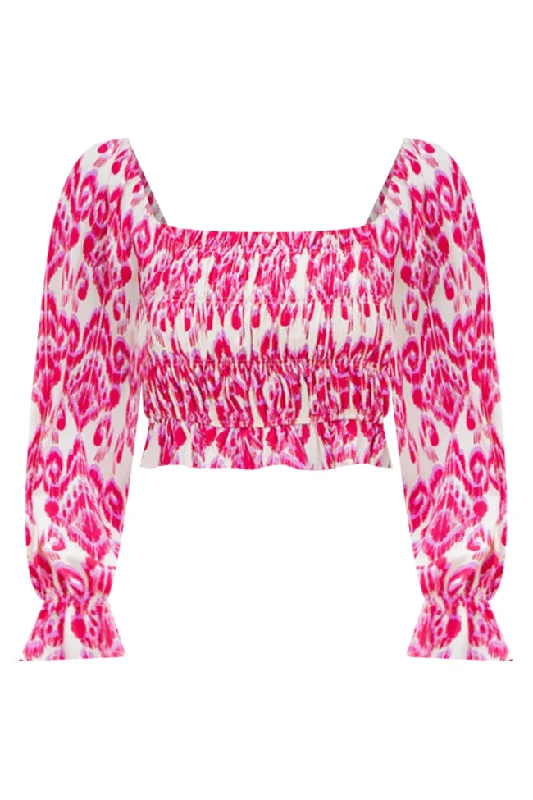 You're Gorgeous Pink Multi Printed Smocked Off The Shoulder Blouse