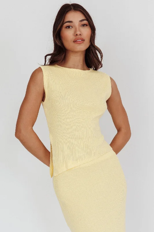 Rossana Asymmetric Hem Keyhole Top Butter