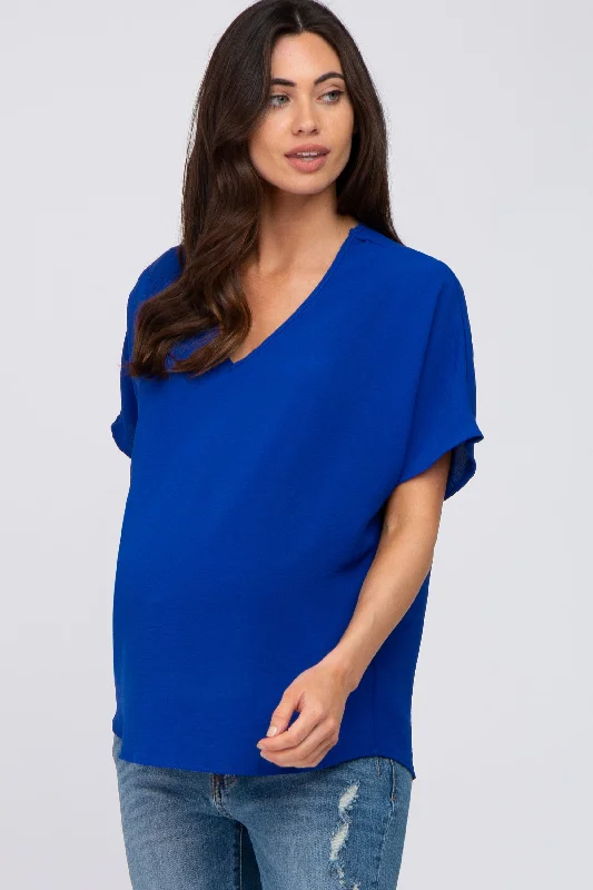 Royal Blue Short Sleeve Maternity Blouse