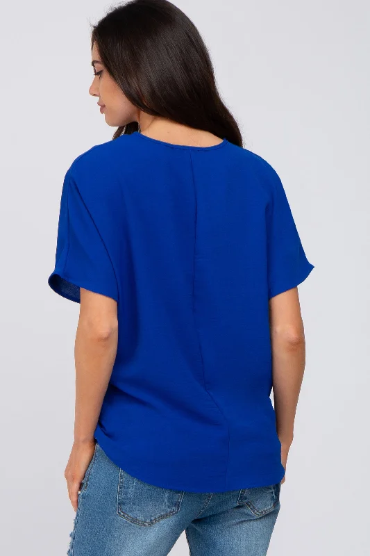 Royal Blue Short Sleeve Maternity Blouse