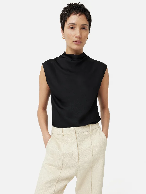 Satin Cowl Neck Top | Black